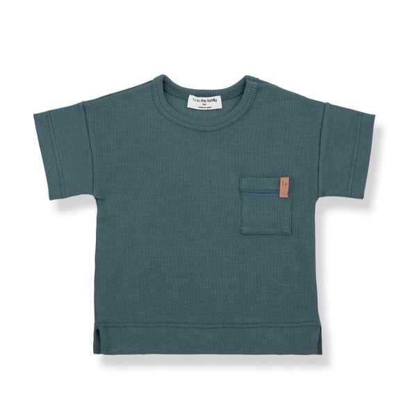 T-shirt a costine petrolio per neonato