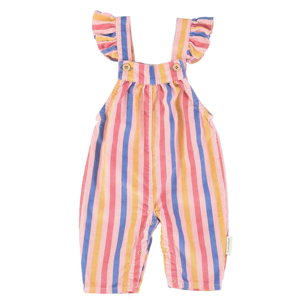 Salopette in velluto a righe multicolor per neonata