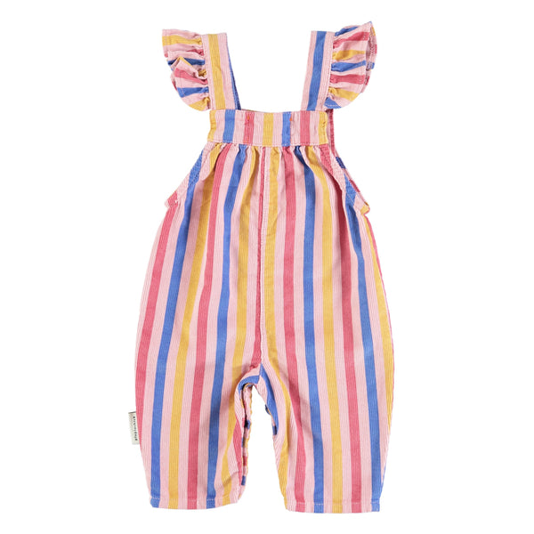 Salopette in velluto a righe multicolor per neonata