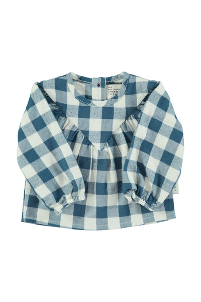 Blusa a quadri blu e bianchi per neonati e bambini