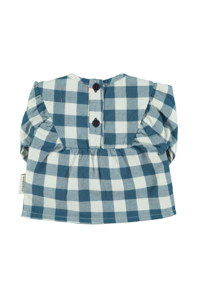 Blusa a quadri blu e bianchi per neonati e bambini