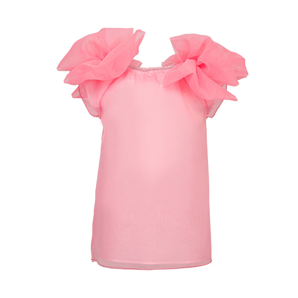 Abito in organza rosa  con fiocchi per bambina