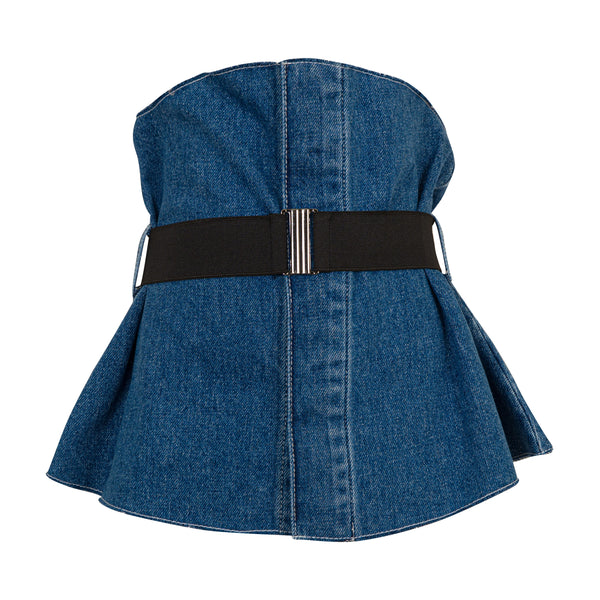 Top in denim blu con cintura per bambina