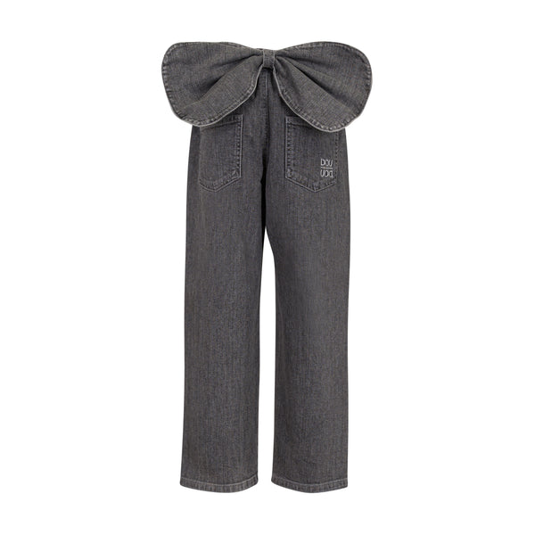 Jeans in denim grigio con fiocco per bambina