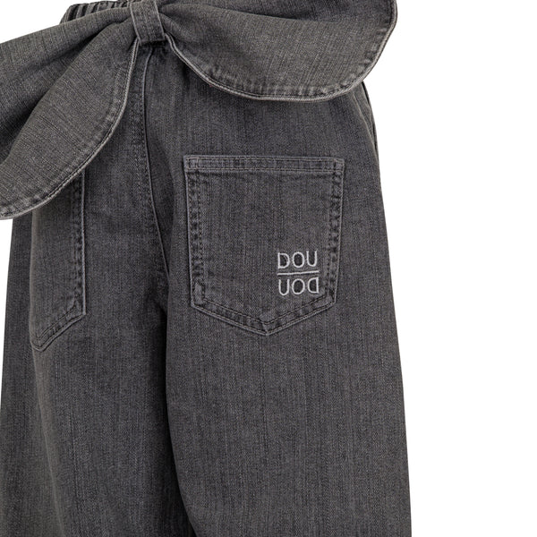 Jeans in denim grigio con fiocco per bambina