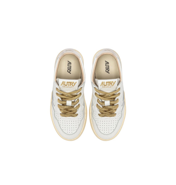 Sneakers in pelle bianca con lacci oro per bambina Autry KULK FI01 