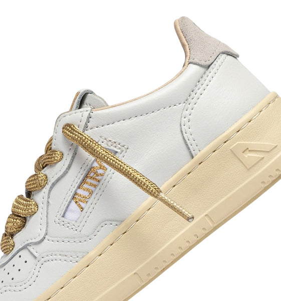 Sneakers in pelle bianca con lacci oro per bambina Autry KULK FI01 