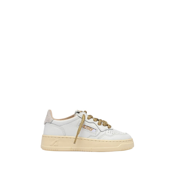 Sneakers in pelle bianca con lacci oro per bambina Autry KULK FI01 