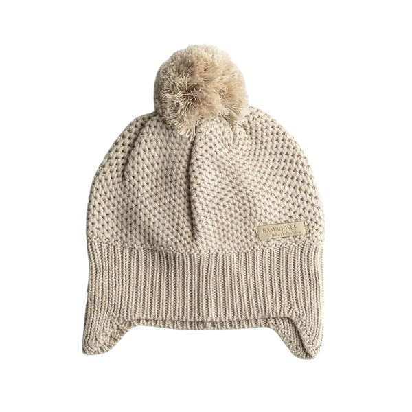 Cuffia beige con ponpon per neonati Bamboom 1279 WARM WHITE 