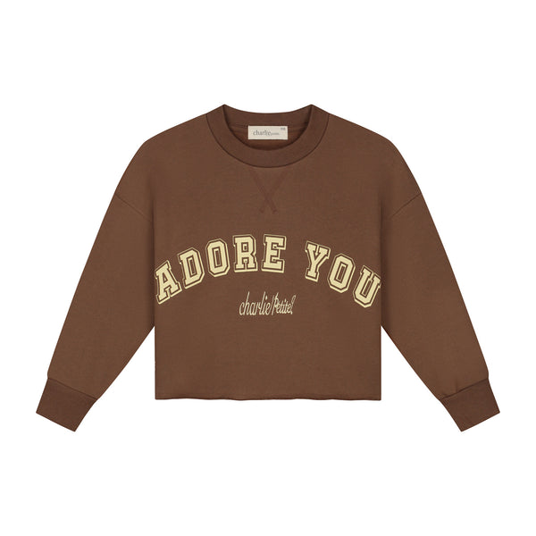 Felpa crop marrone per bambina Charlie petite LUX SWEATER BROWN 