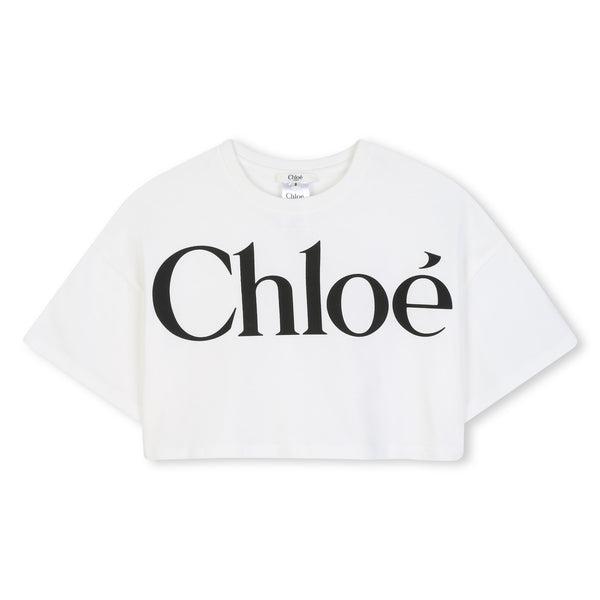 T-shirt crop bianca per bambina Chloé C21305 117 