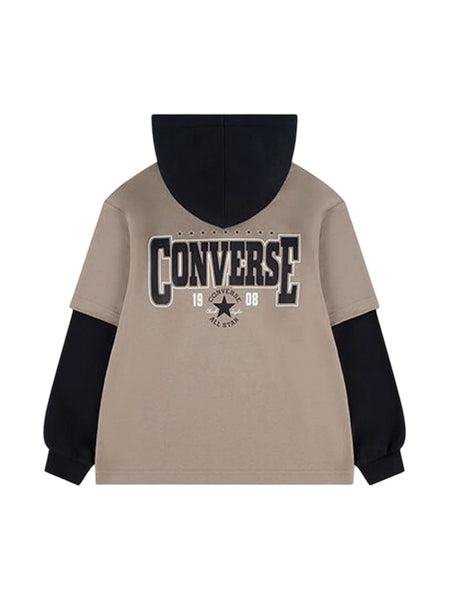 Felpa con cappuccio sabbia e nera con logo per bambino Converse 9CJ795 X9V 