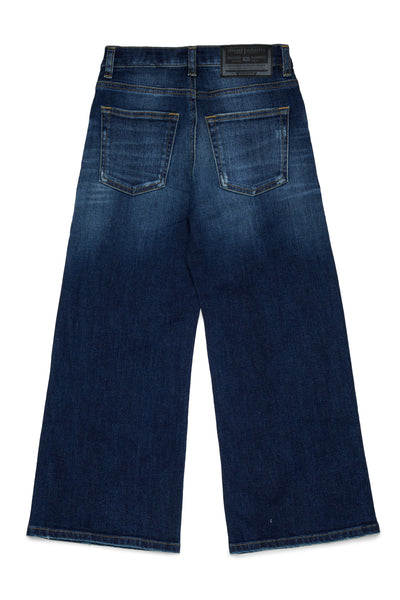 Jeans wide leg in denim blu medio per bambina Diesel J02322 K01 