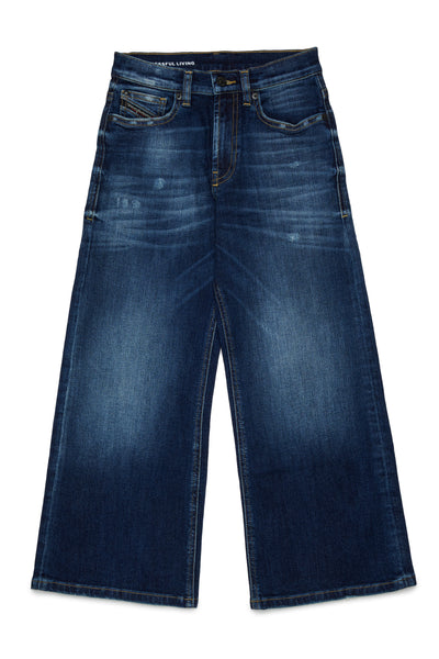 Jeans wide leg in denim blu medio per bambina Diesel J02322 K01 