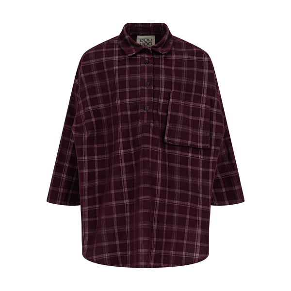 Abito camicione in velluto millerighe tartan bordeaux per bambina Doudou DZ1A20-V0184 562BC 