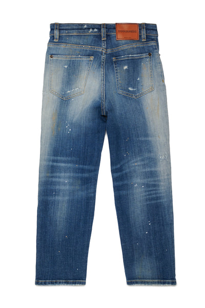 Jeans in denim blu medio con dettagli per bambino Dsquared2 DQ2241 DQ01 