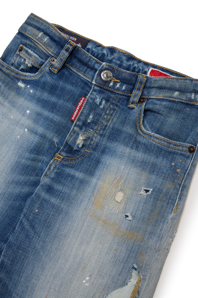 Jeans in denim blu medio con dettagli per bambino Dsquared2 DQ2241 DQ01 