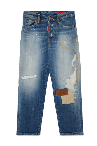 Jeans in denim blu medio con dettagli per bambino Dsquared2 DQ2241 DQ01 