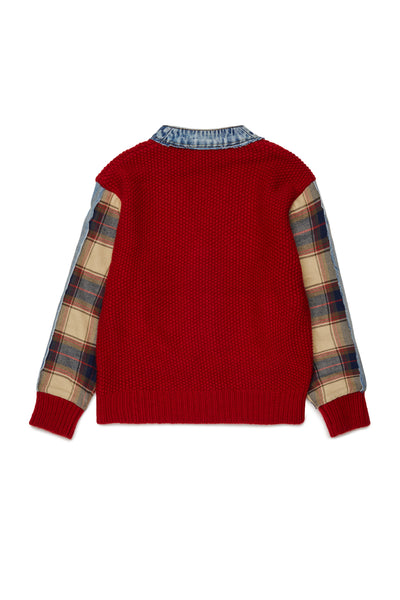 Cardigan rosso lavorato a maglia con dettagli in denim per bambino Dsquared2 DQ3407 DQ452 
