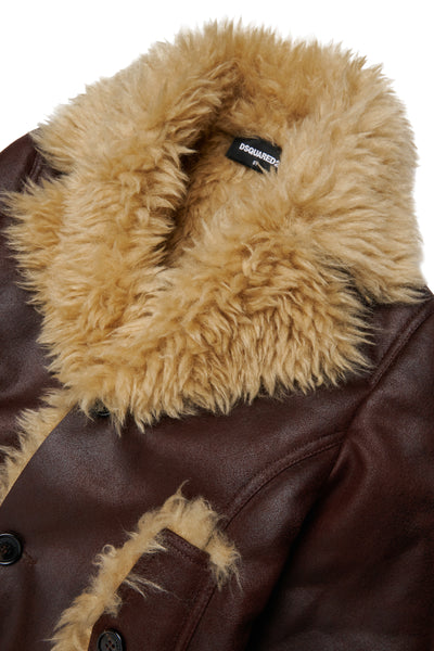 Giacca marrone con dettagli in eco pelliccia per bambini Dsquared2 DQ3411 DQ746 