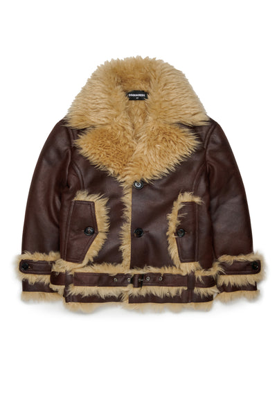 Giacca marrone con dettagli in eco pelliccia per bambini Dsquared2 DQ3411 DQ746 