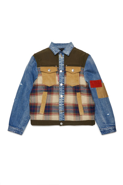 Giubbino in denim patchwork per bambino Dsquared2 DQ3414 DQ717 
