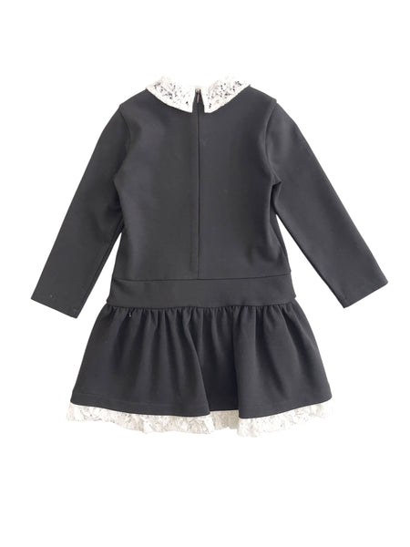 Abito nero con dettagli in pizzo per neonata e bambina Il gufo A26GVL003M0041 099 