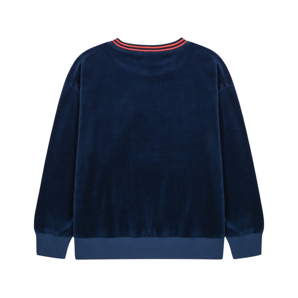 Felpa effetto velluto blu notte con ricamo per bambino Jelly Mallow JM2620131 HAPPINEZ 