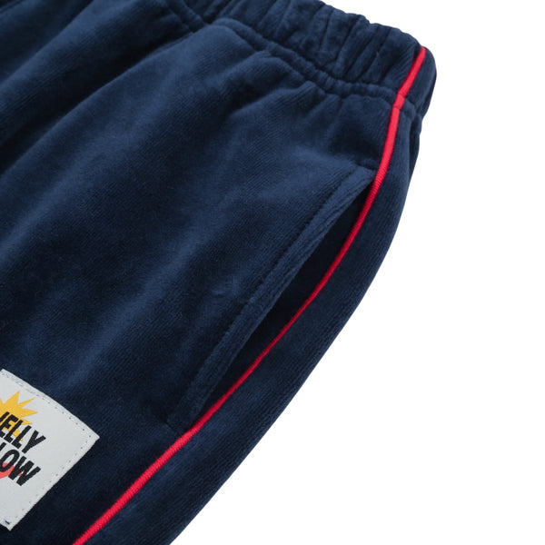 Pantalone effetto velluto blu notte con righe corallo per bambino Jelly Mallow JM2620414 PIPING 