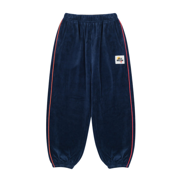Pantalone effetto velluto blu notte con righe corallo per bambino Jelly Mallow JM2620414 PIPING 