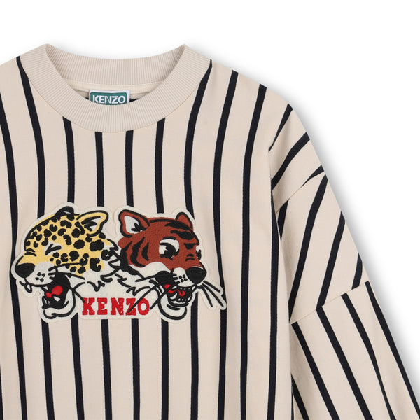 Felpa beige a righe blu con ricamo per bambino Kenzo K61942 21G 
