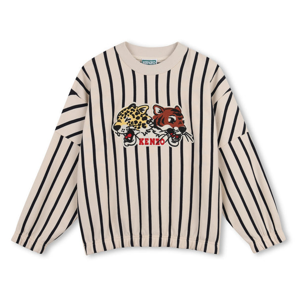 Felpa beige a righe blu con ricamo per bambino Kenzo K61942 21G 