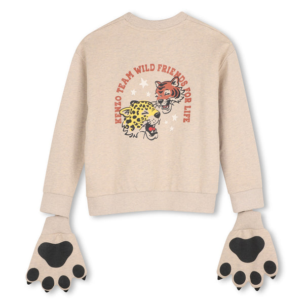 Felpa ecrù con stampe all over e guanti con zampa per bambino Kenzo K61958 230 