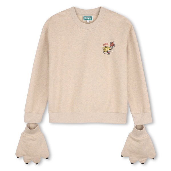 Felpa ecrù con stampe all over e guanti con zampa per bambino Kenzo K61958 230 