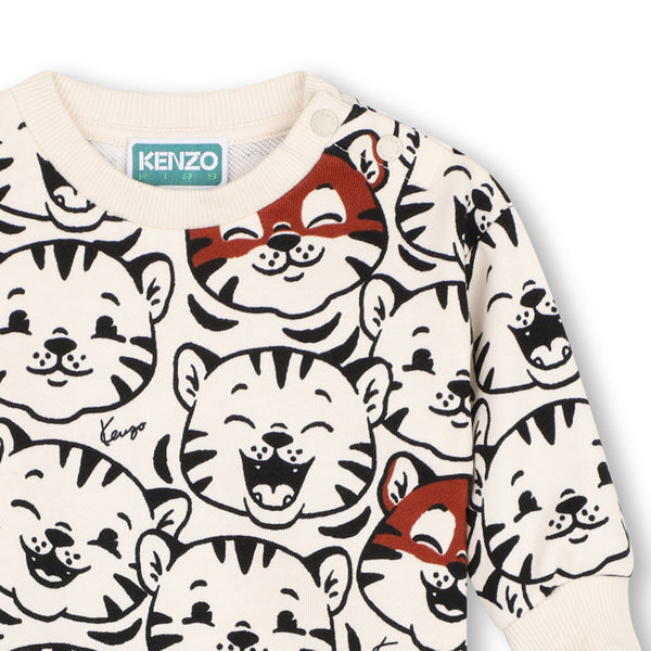 Abito in felpa bianco con stampa all over per neonata Kenzo K62119 21G 