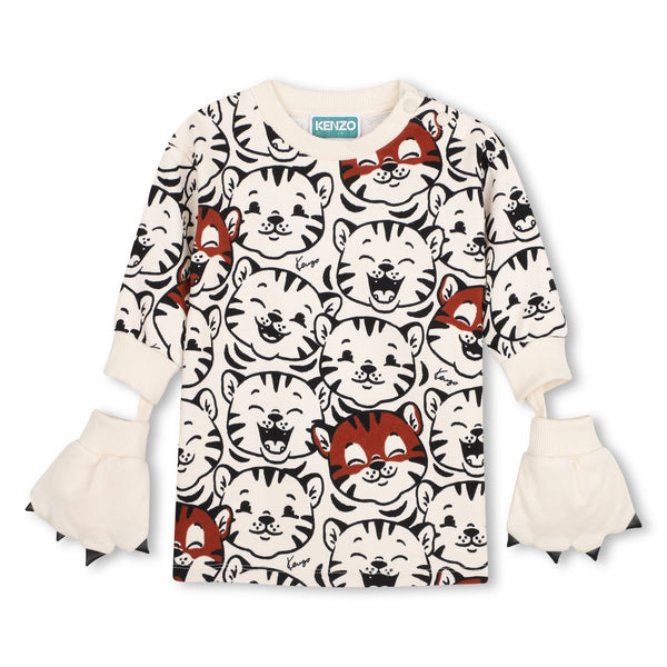 Abito in felpa bianco con stampa all over per neonata Kenzo K62119 21G 