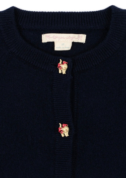 Cardigan blu notte con bottoni a forma di gatto per bambina Konges slojd KS105940 BLUE 