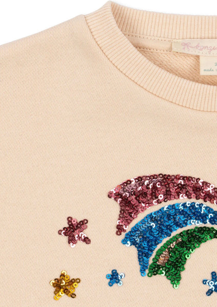 Felpa beige con stampa e paillettes per neonata e bambina Konges slojd KS106104 BUTTERCREAM 