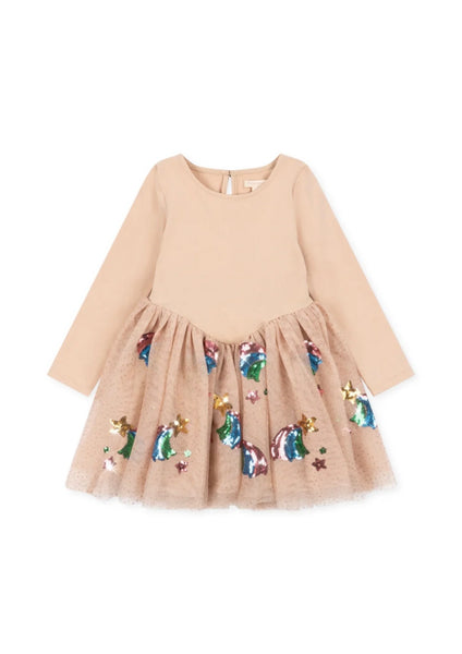 Abito rosa con tulle e paillettes per neonata e bambina Konges slojd KS106331 RAINBOW 