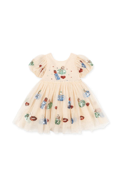 Abito panna con pois e paillettes all over per neonata e bambina Konges slojd KS106333 BACIO 