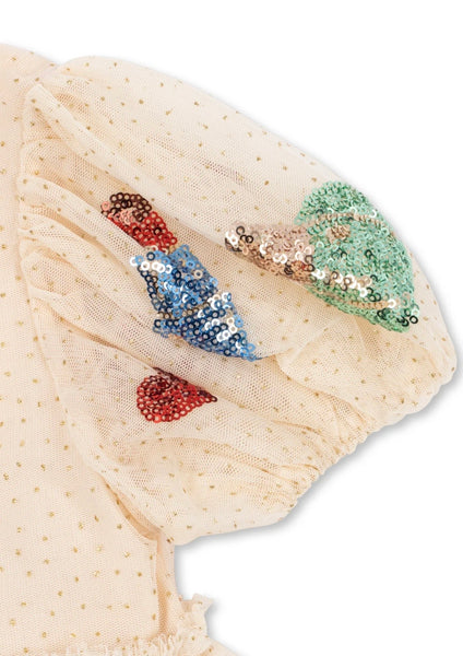 Abito panna con pois e paillettes all over per neonata e bambina Konges slojd KS106333 BACIO 