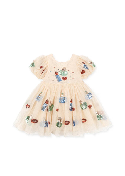 Abito panna con pois e paillettes all over per neonata e bambina Konges slojd KS106333 BACIO 