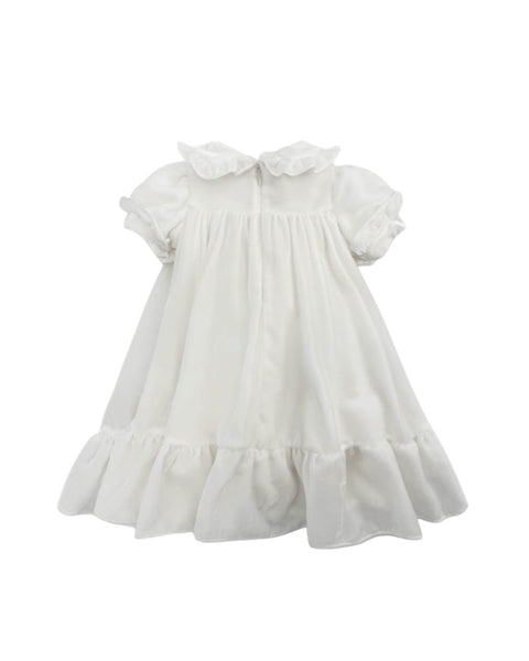 Abito in velluto bianco latte con fiocco per neonata La stupenderia 3CCAB24 V75 