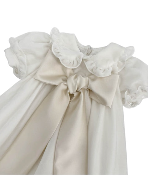 Abito in velluto bianco latte con fiocco per neonata La stupenderia 3CCAB24 V75 