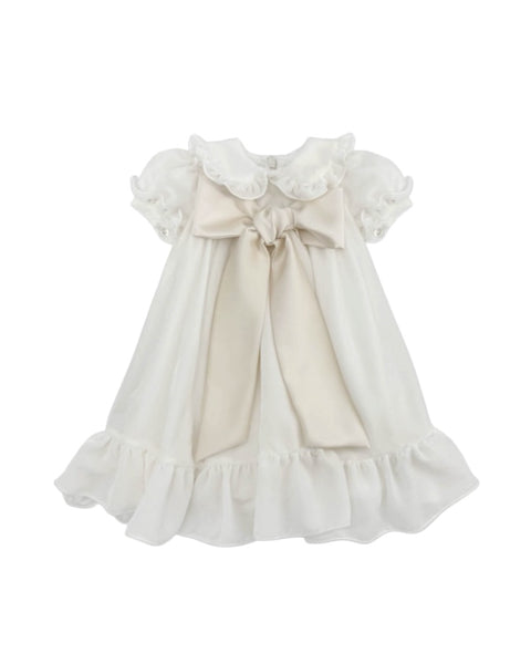 Abito in velluto bianco latte con fiocco per neonata La stupenderia 3CCAB24 V75 