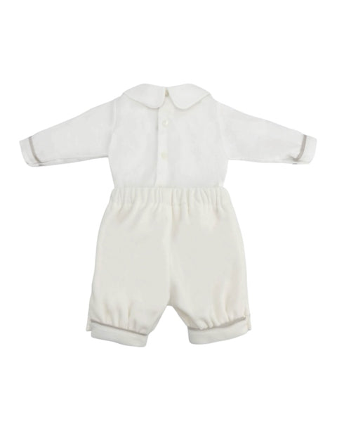 Completo pantalone + camicia bianco latte per neonato La stupenderia 3CCCT21 V02P02 