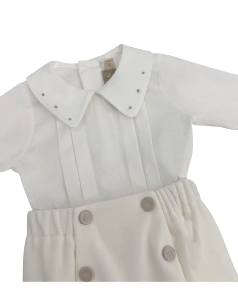 Completo pantalone + camicia bianco latte per neonato La stupenderia 3CCCT21 V02P02 