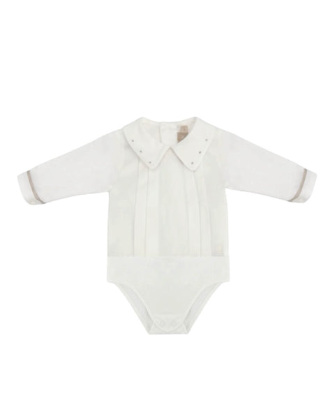Completo pantalone + camicia bianco latte per neonato La stupenderia 3CCCT21 V02P02 