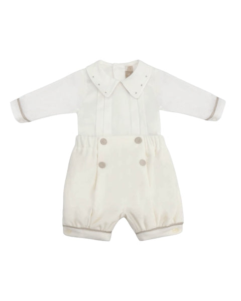 Completo pantalone + camicia bianco latte per neonato La stupenderia 3CCCT21 V02P02 