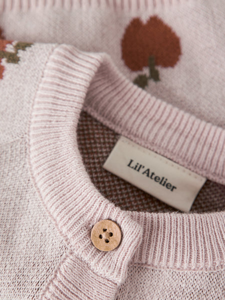 Cardigan in maglia rosa con motivo all over per neonata Lil' Atelier 13245316 HUSHED VIOLET 